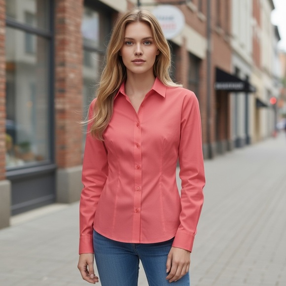 Ann Taylor Loft Pink Button Front Shirt Size 8 - Picture 1 of 6